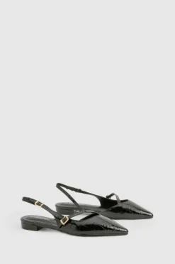 Flats*boohoo Croc Strap Detail Pointed Flats black