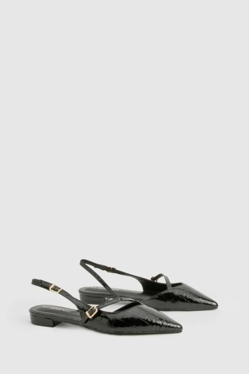Flats*boohoo Croc Strap Detail Pointed Flats black