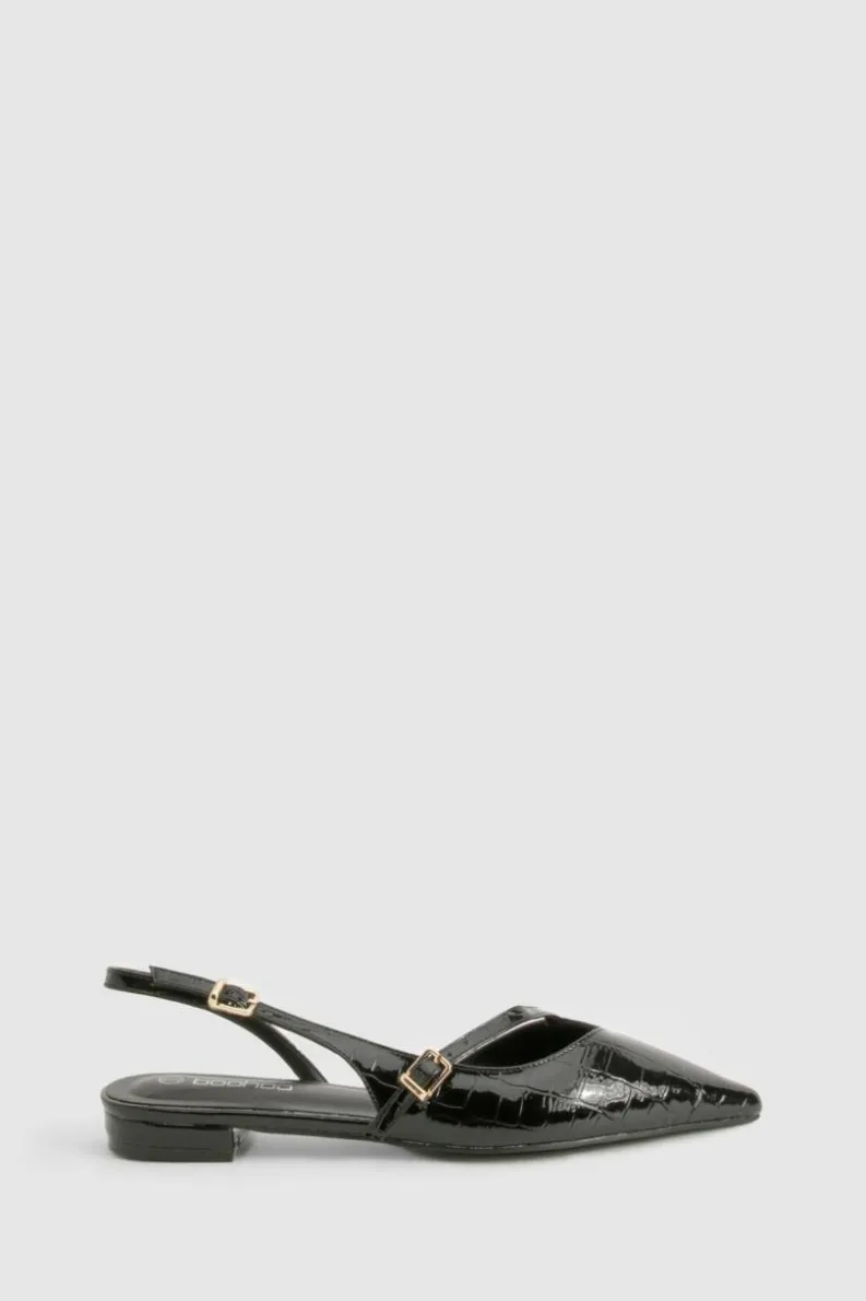 Flats*boohoo Croc Strap Detail Pointed Flats black