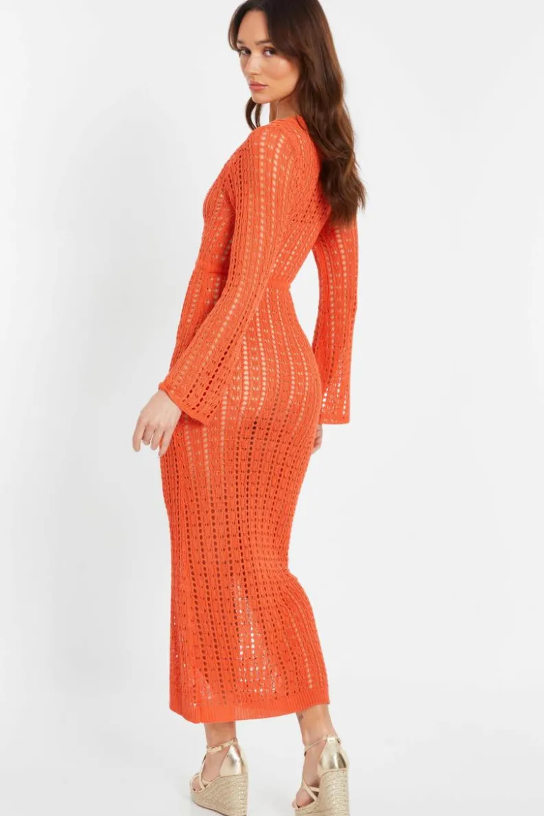 Jumper Dresses|Jumper Dresses*Quiz Crochet Maxi Dress Orange