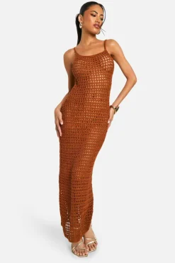Jumper Dresses|Jumper Dresses*boohoo Crochet Midaxi Dress rust