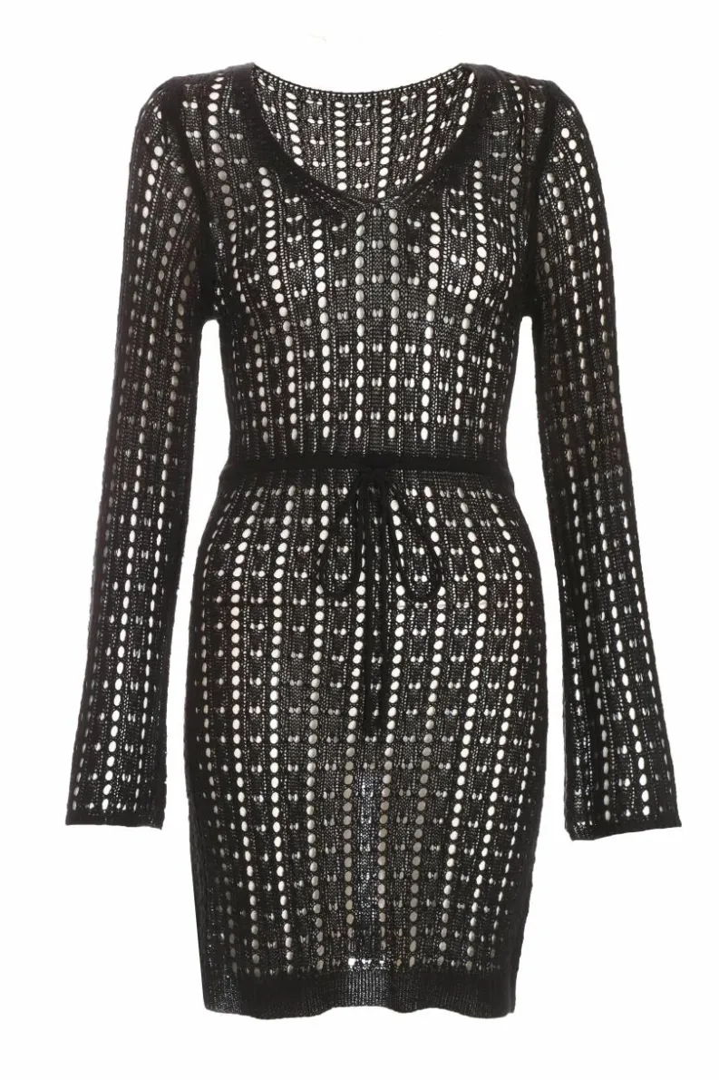 Jumper Dresses|Jumper Dresses*Quiz Crochet Mini Dress Black