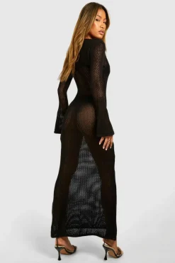 Jumper Dresses|Jumper Dresses*boohoo Crochet V Neck Maxi Dress black