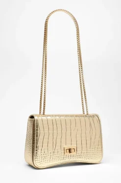Cross-Body Bags|Handbags*Quiz Crocodile Print Cross Body Bag Gold