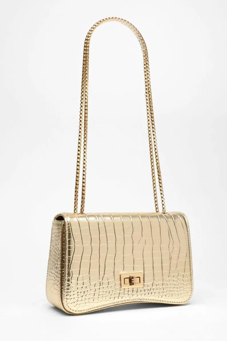 Cross-Body Bags|Handbags*Quiz Crocodile Print Cross Body Bag Gold