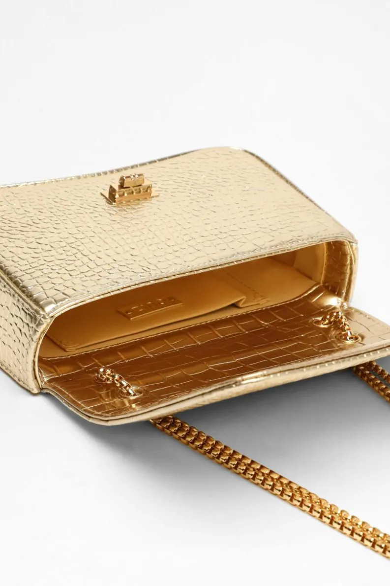 Cross-Body Bags|Handbags*Quiz Crocodile Print Cross Body Bag Gold