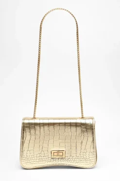 Cross-Body Bags|Handbags*Quiz Crocodile Print Cross Body Bag Gold