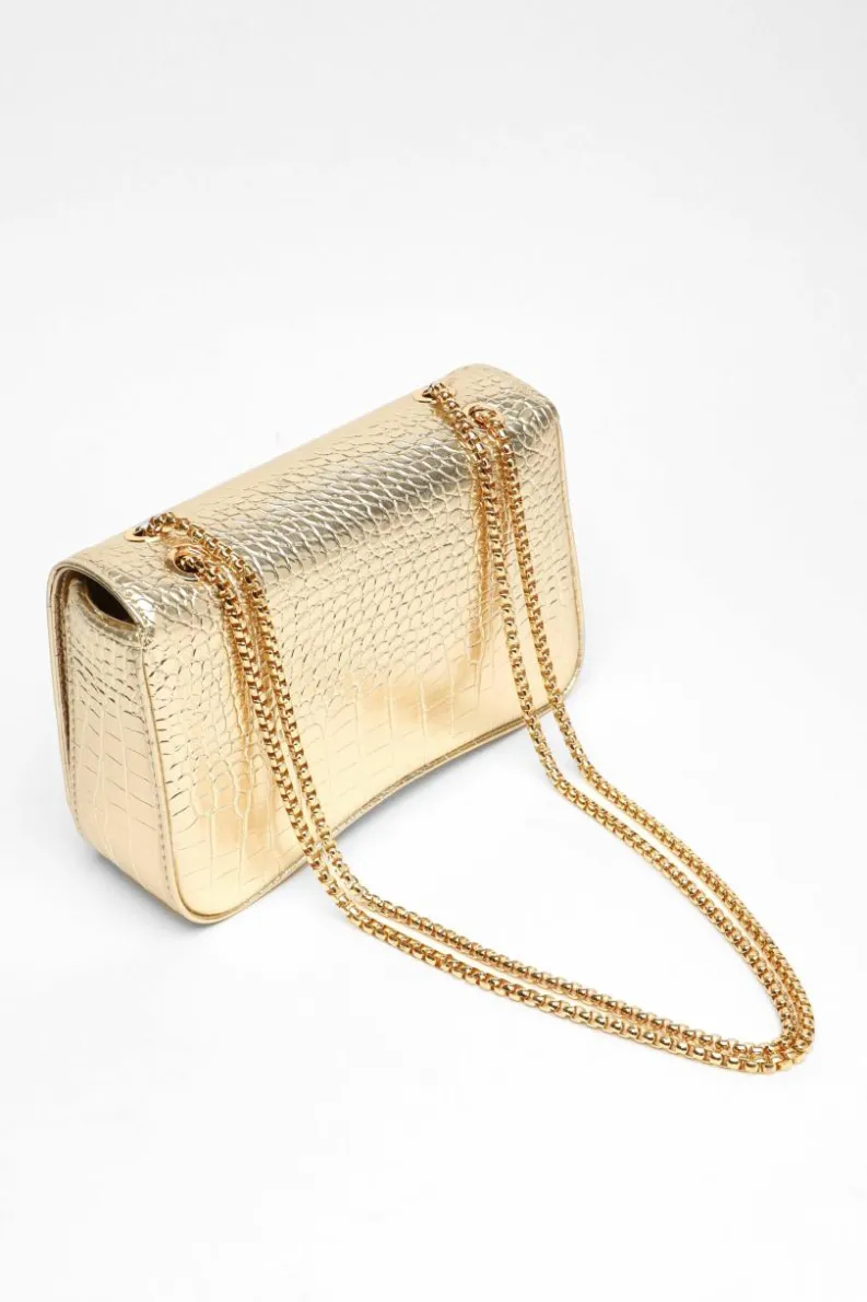 Cross-Body Bags|Handbags*Quiz Crocodile Print Cross Body Bag Gold