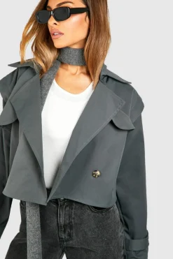 Up To 80% Off Winter Warmers|Trench Coats*boohoo Crop Trench Coat grey