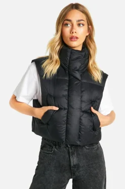 Up To 80% Off Winter Warmers|Gilets*boohoo Cropped Padded Gilet black