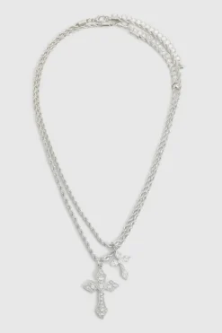 Necklaces*boohoo Cross Double Pendant Necklace silver