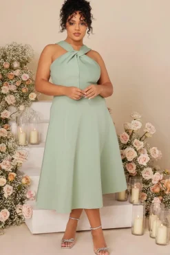 Midi Dresses*Quiz Cross Front Skater Midi Dress Green