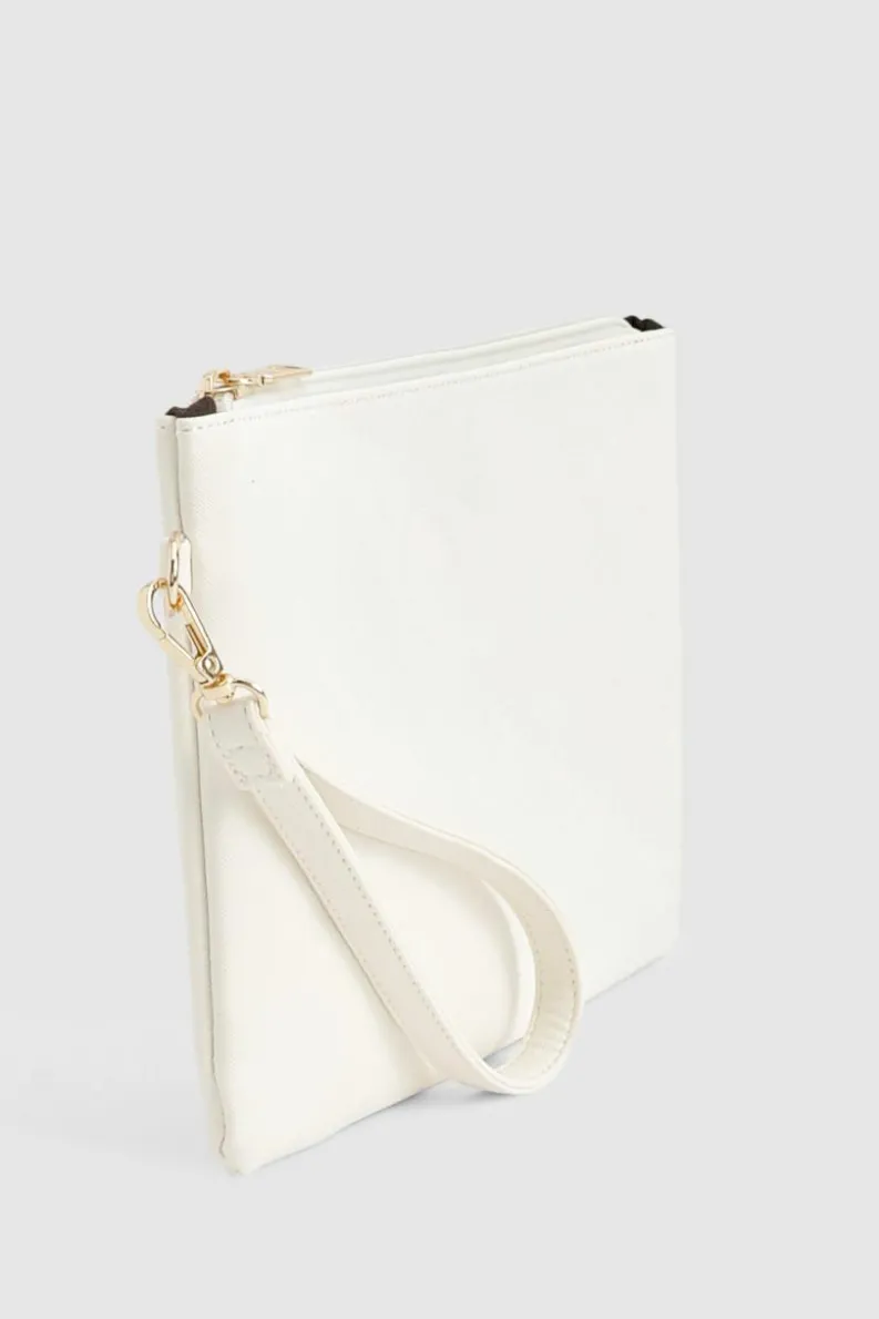 Handbags|Clutch Bags*boohoo Cross Hatch Zip Top Clutch Bag white