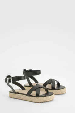Sandals*boohoo Cross Over Flatform Espadrille Sandals black