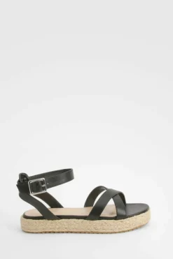 Sandals*boohoo Cross Over Flatform Espadrille Sandals black