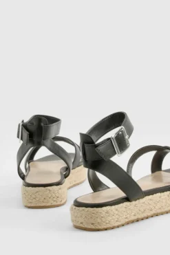 Sandals*boohoo Cross Over Flatform Espadrille Sandals black