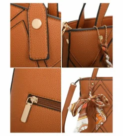 Shoulder Bags|Handbags*Kitise Cross Pattern PU Leather Tote Handbag Shoulder Bag With Scarf Charm Black