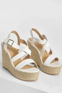 Wedges|Sandals*boohoo Crossover Snake Buckle Wedge white