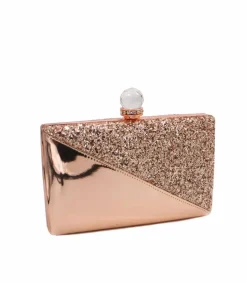 Clutch Bags*Kitise Crystail Clasp Half Shiny Glitter Evening Clutch Bag Gold
