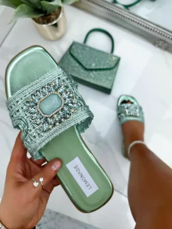 Sandals*Love Lemonade Crystal Bloom Sliders Mint