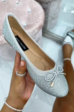 Flats*Love Lemonade Crystal Bonny Bow Dolly Shoes Silver
