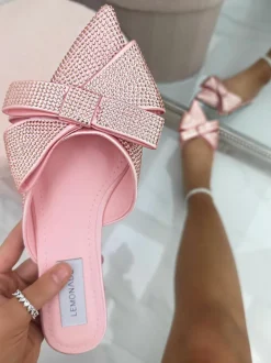 Sandals*Love Lemonade Crystal Bow Pointed Sliders Baby Pink