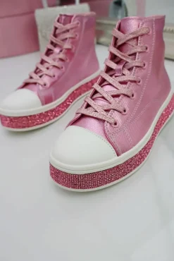 Trainers*Love Lemonade Crystal Canvas High Top Trainers Pink
