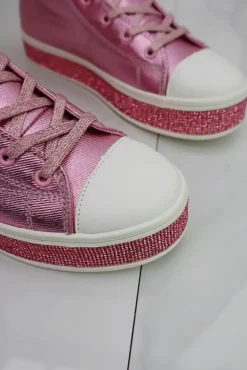 Trainers*Love Lemonade Crystal Canvas High Top Trainers Pink