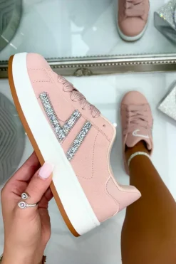 Trainers*Love Lemonade Crystal Detail Curve Lace Up Trainers Pink