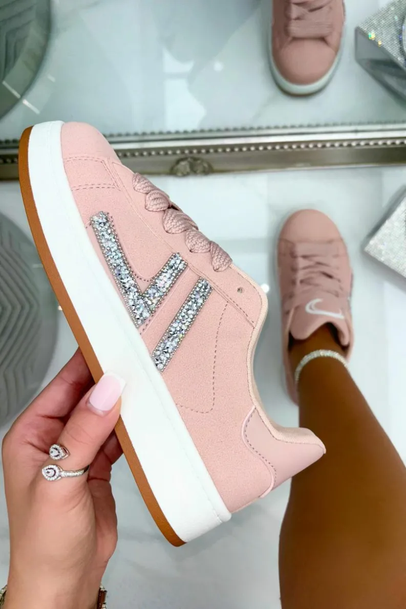 Trainers*Love Lemonade Crystal Detail Curve Lace Up Trainers Pink