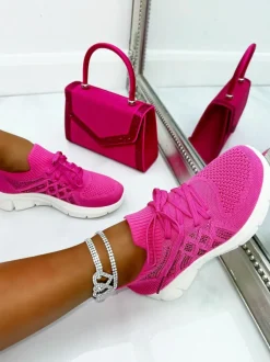 Trainers*Love Lemonade Crystal Diamond Stretch Sock Trainers Pink