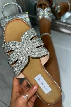 Sandals*Love Lemonade Crystal Diva Cut Out Sliders Silver