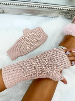 Hats & Gloves|Hats & Gloves*Love Lemonade Crystal Droplet Sparkly Cashmere Blend Fingerless Gloves Dusty Pink