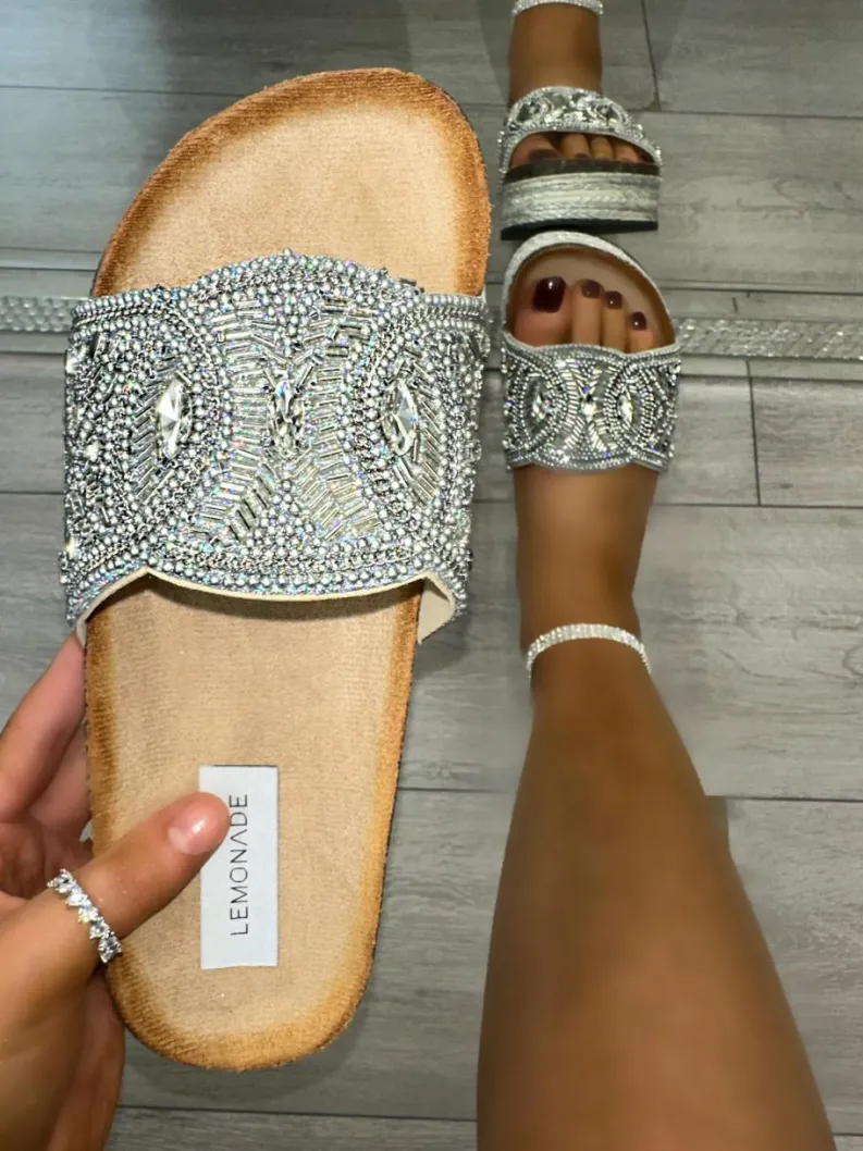 Sandals*Love Lemonade Crystal Eternity Sliders Silver