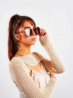 Sunglasses*SVNX Crystal Frame Plastic Round Sunglasses Brown