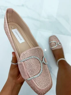 Flats*Love Lemonade Crystal Imperial Suede Loafers Baby Pink