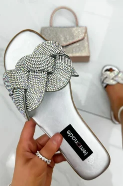 Sandals*Love Lemonade Crystal Infinity Sliders Silver