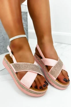 Sandals*Love Lemonade Crystal Kiss Wedge Deluxe Sandals Light Pink