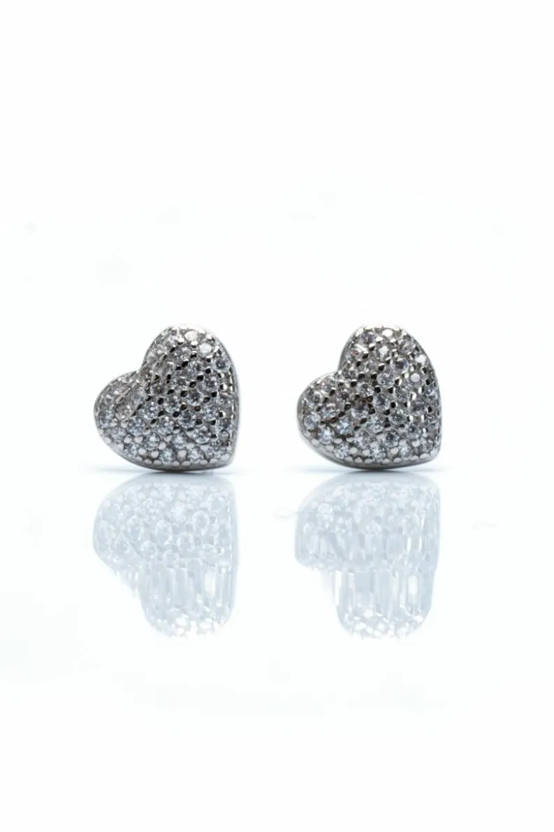 Earrings*Love Lemonade Crystal Love Me Heart Stud Earrings Silver