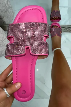 Sandals*Love Lemonade Crystal Love Sliders Pink