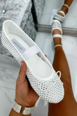 Flats*Love Lemonade Crystal Mesh Ballerina Pumps White