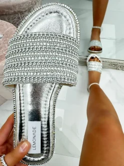 Sandals*Love Lemonade Crystal Mystic Sliders Silver
