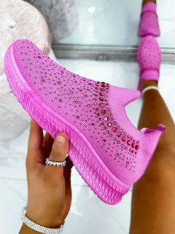 Trainers*Love Lemonade Crystal Rainbow Drop Stretch Sock Trainers Bright Pink