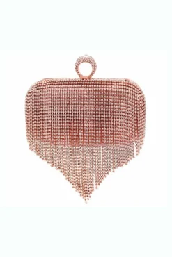 Clutch Bags*Kitise Crystal Rhinestones Evening Clutch Glitter Handbag with Chain Rose Gold