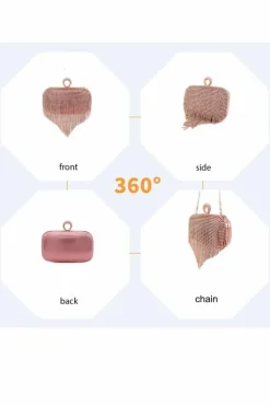 Clutch Bags*Kitise Crystal Rhinestones Evening Clutch Glitter Handbag with Chain Rose Gold