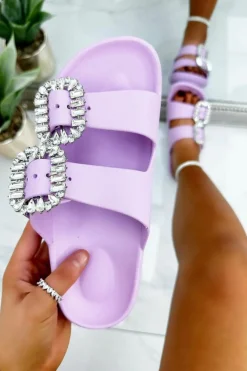 Sandals*Love Lemonade Crystal Rush Double Buckle Sliders Lilac