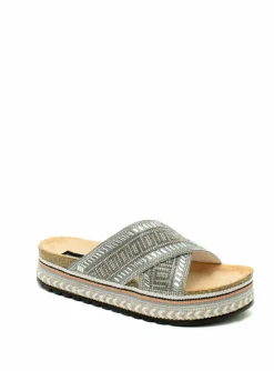 Sandals*Love Lemonade Crystal Shimmer Wedge Sliders Silver