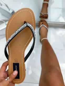 Sandals*Love Lemonade Crystal Sparkle Flip Flops Black