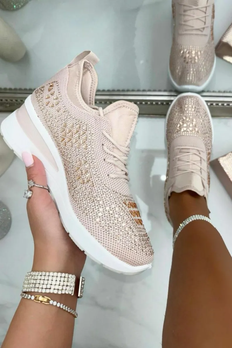 Trainers*Love Lemonade Crystal Stretch Comfort Wedge Trainers Pink