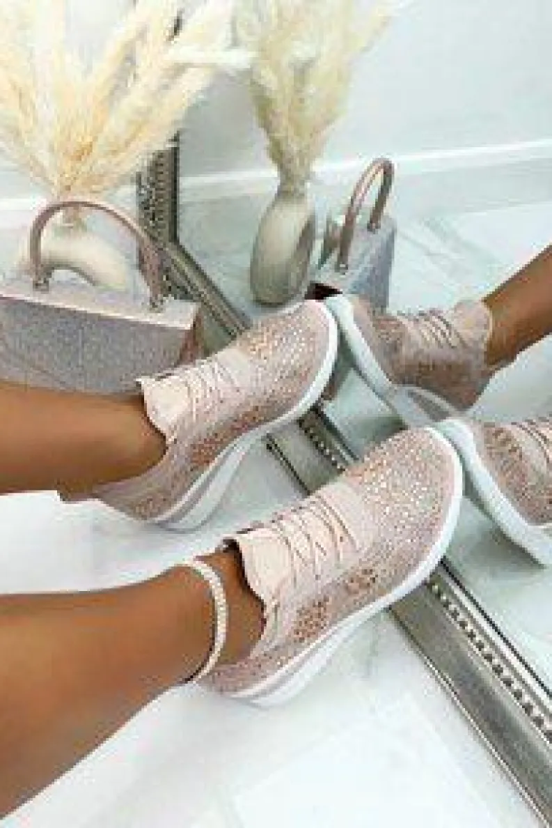 Trainers*Love Lemonade Crystal Stretch Comfort Wedge Trainers Pink